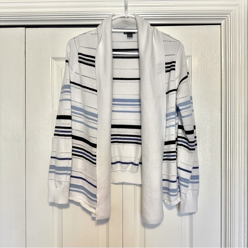 Eddie Bauer Striped Cardigan Duster Sweater Spring Casual Classic Size L